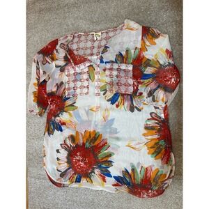 Fig Flower Floral Sheer Lightweight Women's Summer Blouse Size 2X
